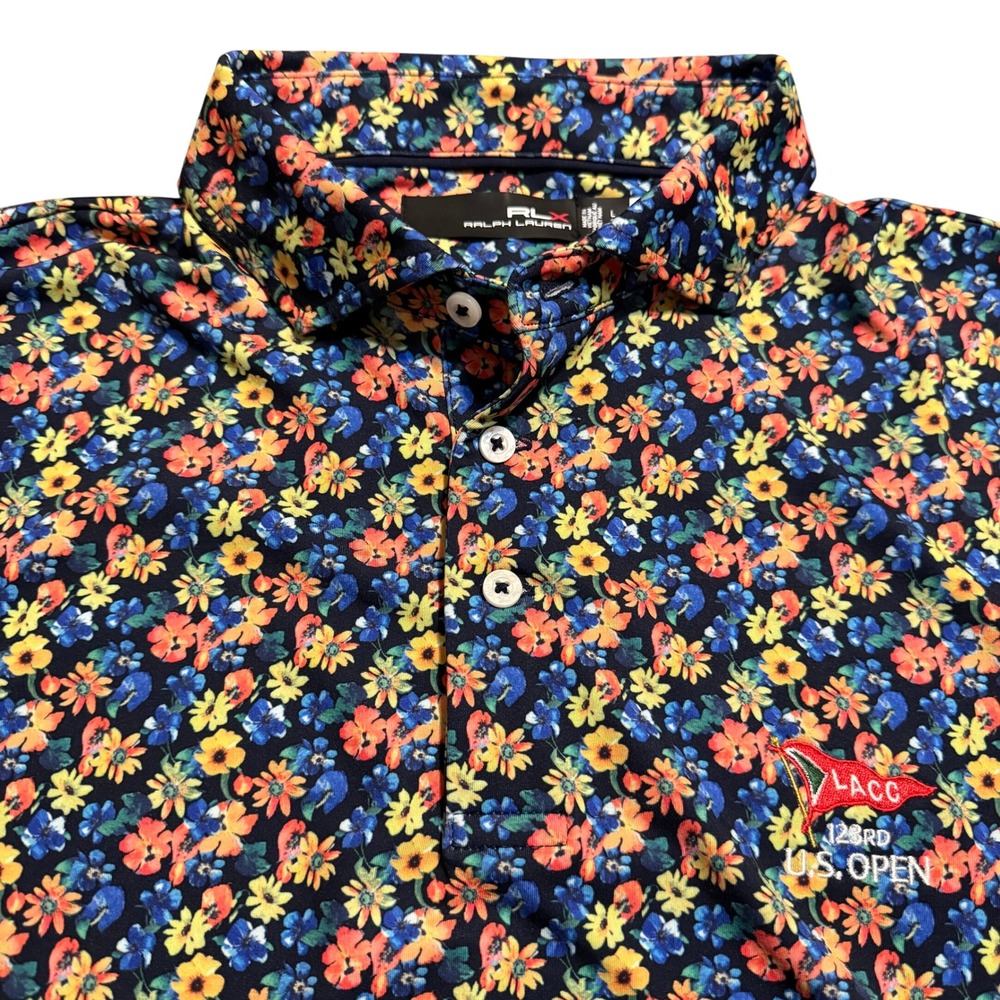 RLX Ralph‎ Lauren Golf Polo Shirt Mens L LACC 123rd US open Logo Floral AOP